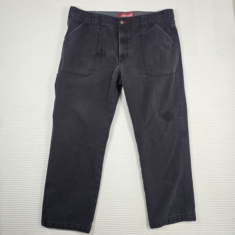 Coleman Mens Fleece Lined‎ Utility Pants Black Plaid Lined Canvas Workwear 34x28